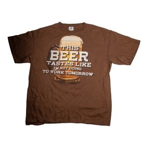 Men's Beer T Shirt Size XLarge Brown Short Sleeve Crew Neck Cotton